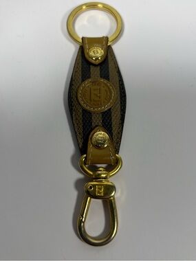 Fendi Zucca Canvas Keychain Gold Clip Leather Italy